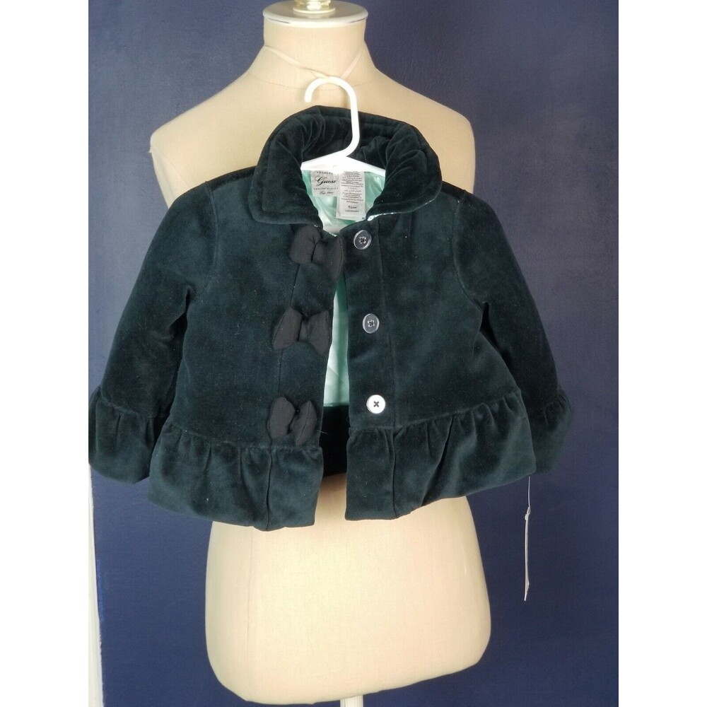 Guess Baby Velvet Coat Black with Bows. NWT Size 18m